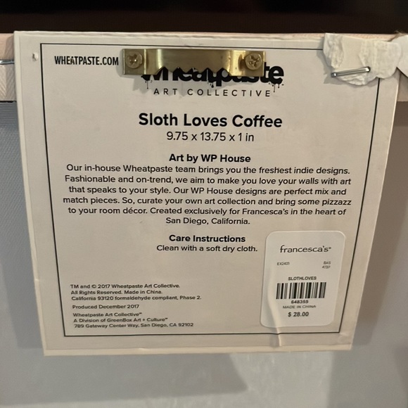 9.75 x 13.75 x 1inch Sloth Coffee Canvas Artwork - Picture 5 of 5